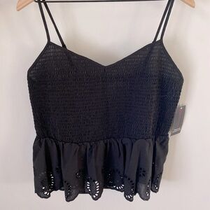 No Boundaries XXL Tank Black Embroidered Floral Haulter Top Stretchy!
